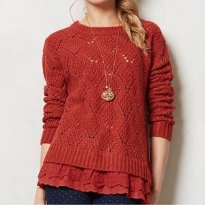Anthropologie Lillie’s Closet Button Back Sweater with Lace trim